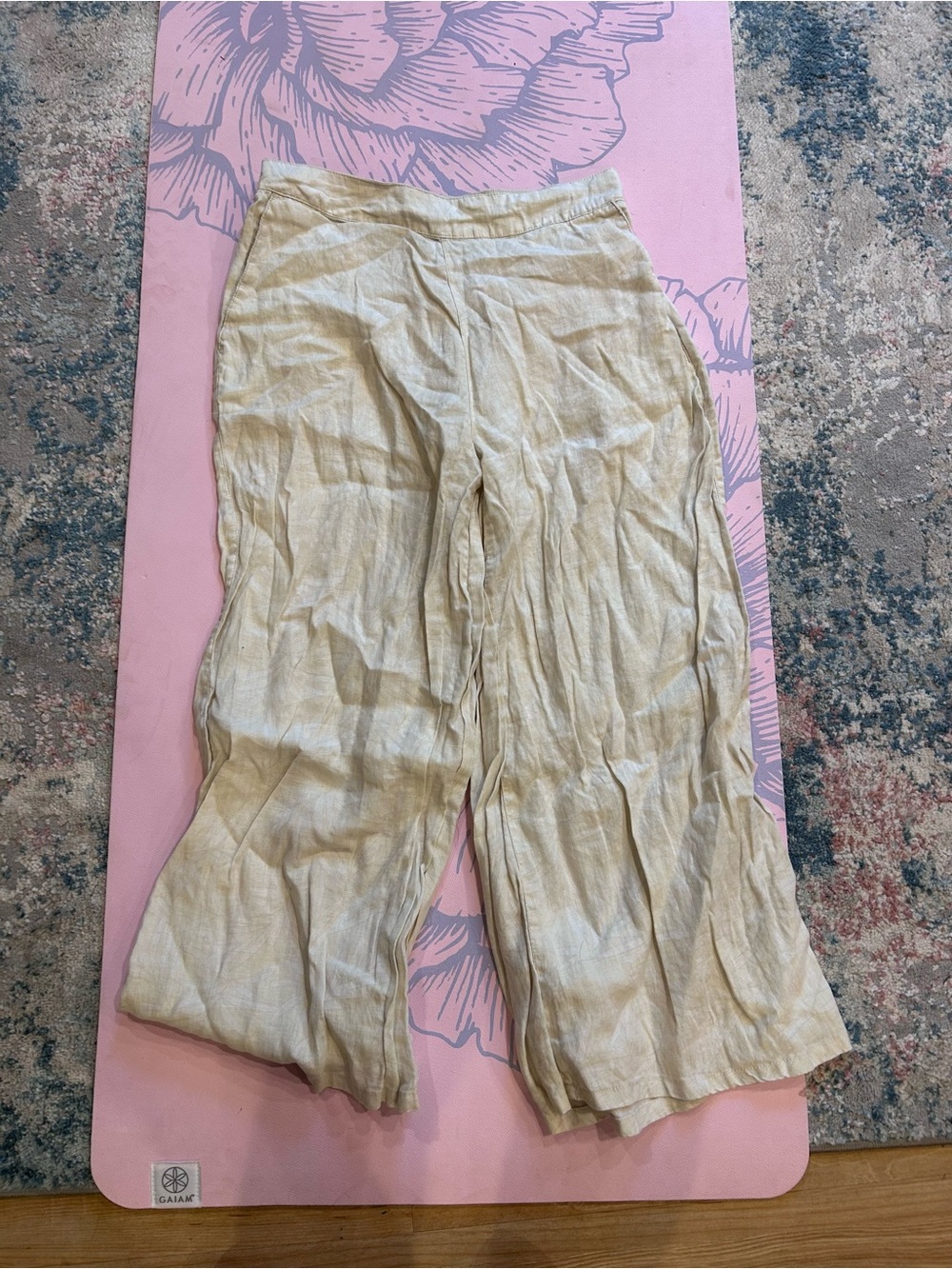 Nicole Miller Cream Wide-Leg Linen Pants